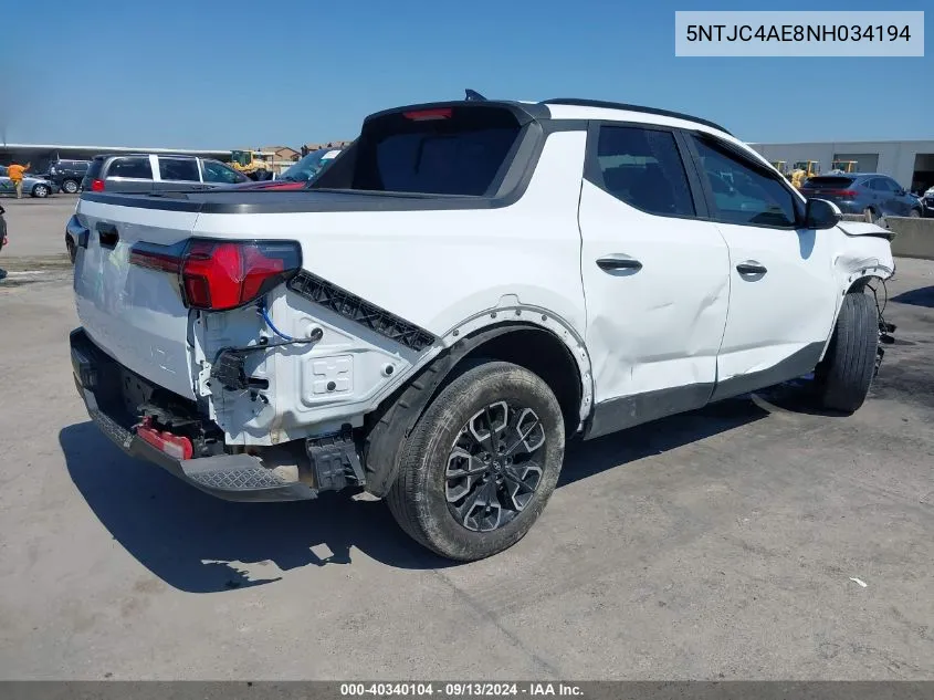 2022 Hyundai Santa Cruz Sel VIN: 5NTJC4AE8NH034194 Lot: 40340104