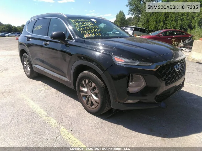 2019 Hyundai Santa Fe Se VIN: 5NMS2CAD3KH017335 Lot: 12065005