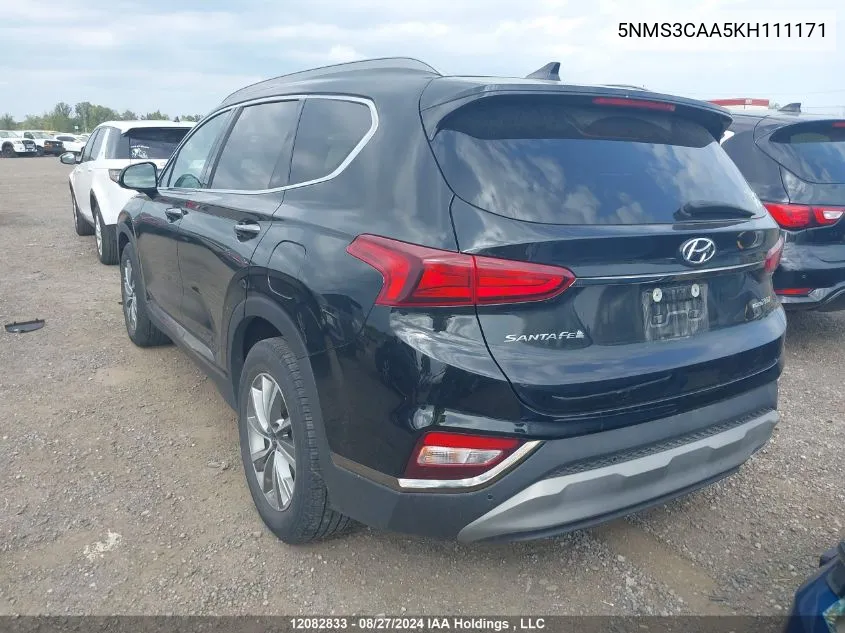 2019 Hyundai Santa Fe Luxury VIN: 5NMS3CAA5KH111171 Lot: 12082833