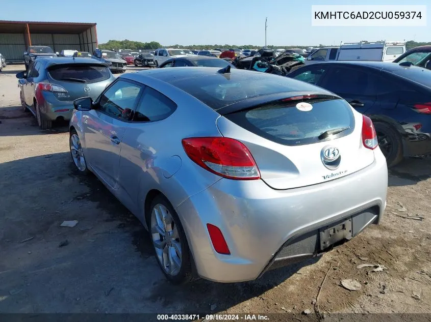 2012 Hyundai Veloster VIN: KMHTC6AD2CU059374 Lot: 40338471