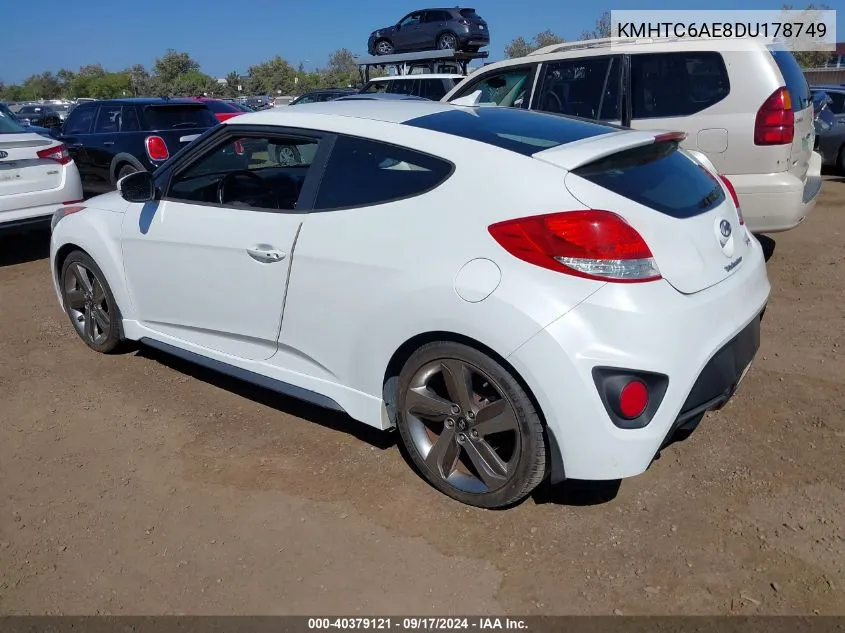 2013 Hyundai Veloster Turbo W/Black VIN: KMHTC6AE8DU178749 Lot: 40379121