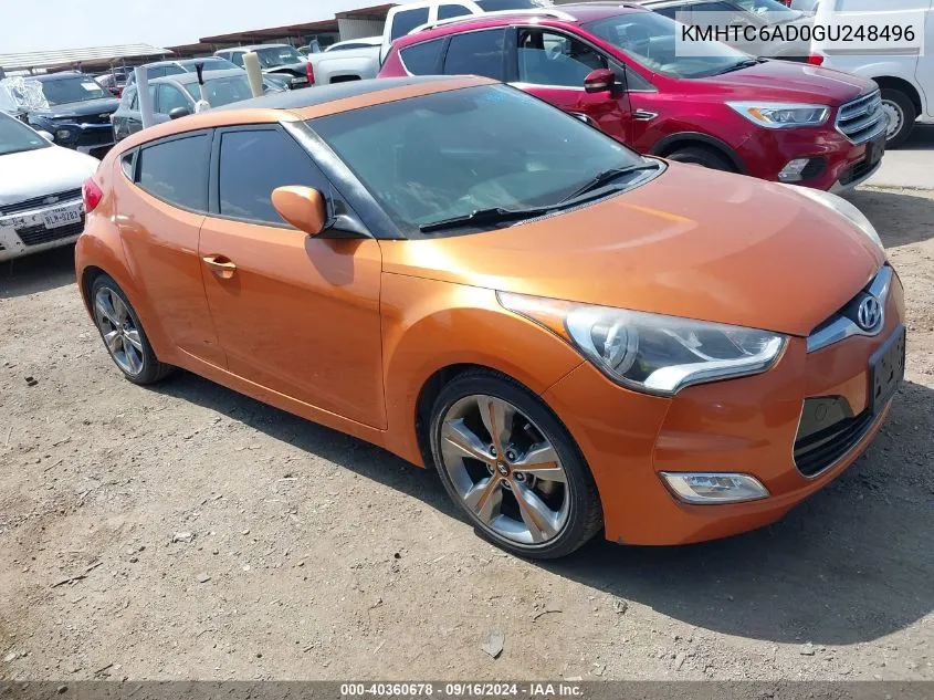 2016 Hyundai Veloster VIN: KMHTC6AD0GU248496 Lot: 40360678