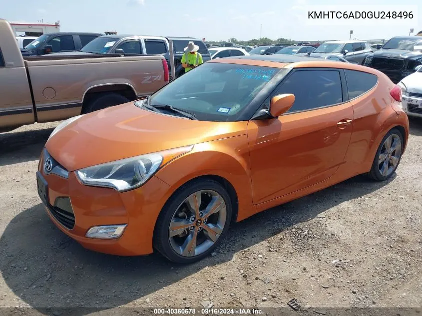 2016 Hyundai Veloster VIN: KMHTC6AD0GU248496 Lot: 40360678