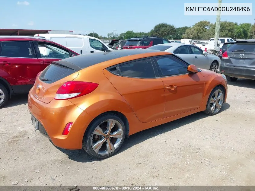 2016 Hyundai Veloster VIN: KMHTC6AD0GU248496 Lot: 40360678