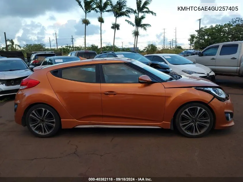 2016 Hyundai Veloster Turbo VIN: KMHTC6AE4GU257405 Lot: 40382118