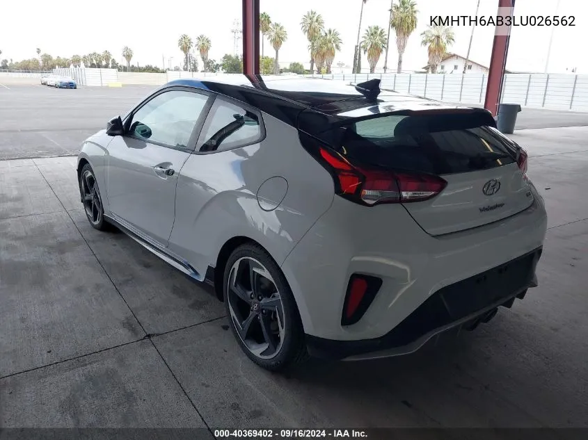 2020 Hyundai Veloster Turbo Ultimate VIN: KMHTH6AB3LU026562 Lot: 40369402