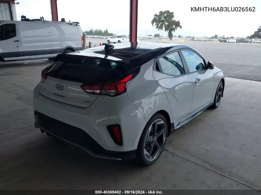 2020 Hyundai Veloster Turbo Ultimate VIN: KMHTH6AB3LU026562 Lot: 40369402