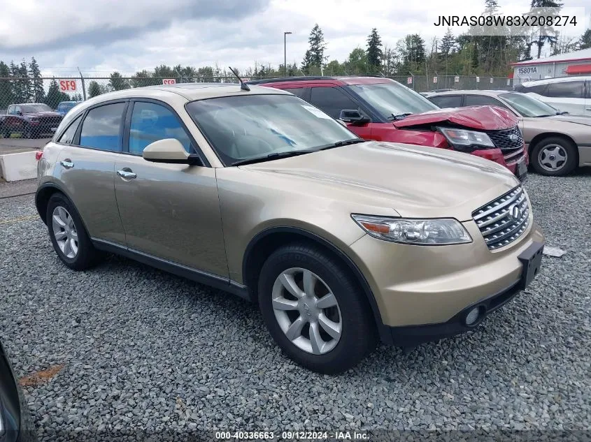 2003 Infiniti Fx35 VIN: JNRAS08W83X208274 Lot: 40336663