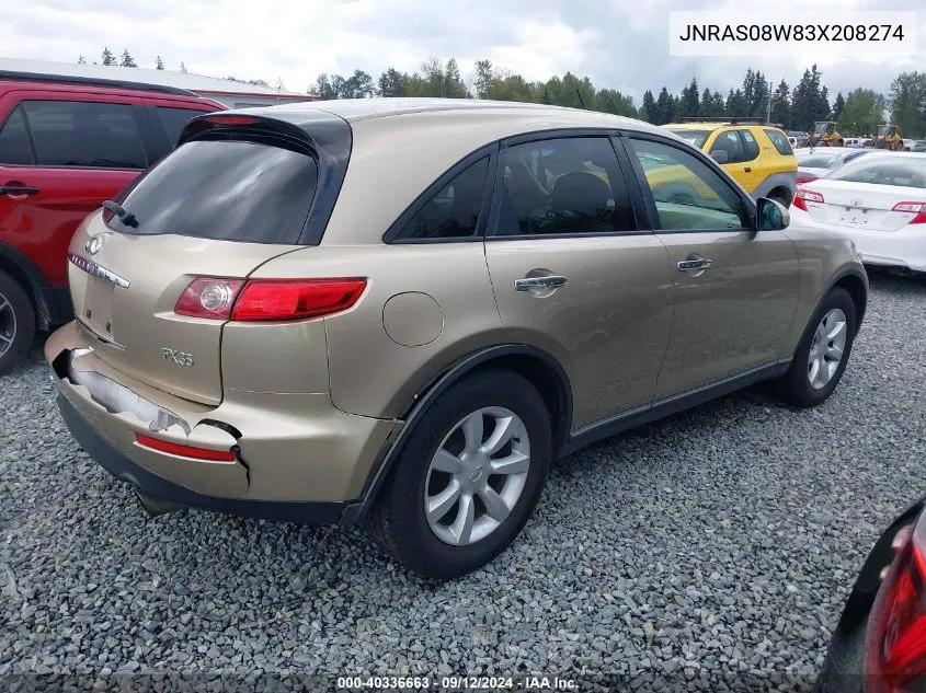 2003 Infiniti Fx35 VIN: JNRAS08W83X208274 Lot: 40336663