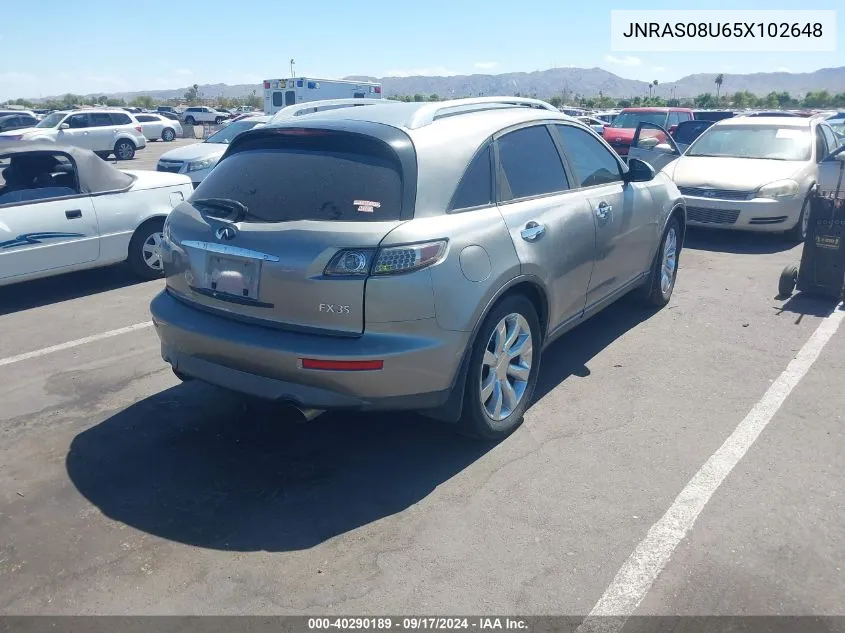 2005 Infiniti Fx35 VIN: JNRAS08U65X102648 Lot: 40290189