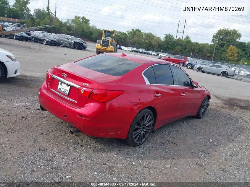 2017 Infiniti Q50 3.0T Red Sport 400 VIN: JN1FV7AR7HM870269 Lot: 40344803