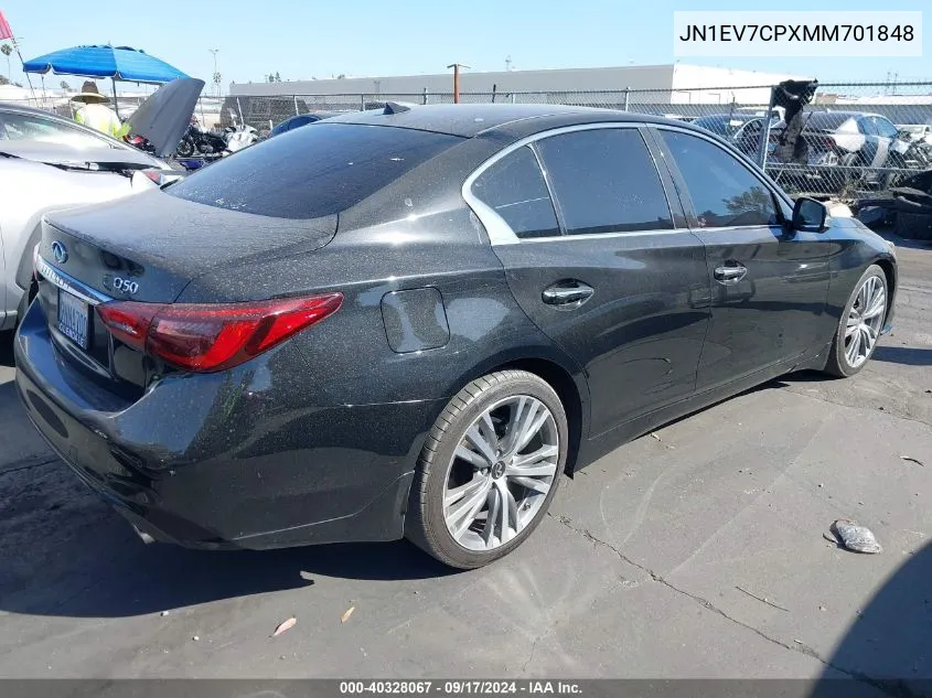 2021 Infiniti Q50 Sensory VIN: JN1EV7CPXMM701848 Lot: 40328067