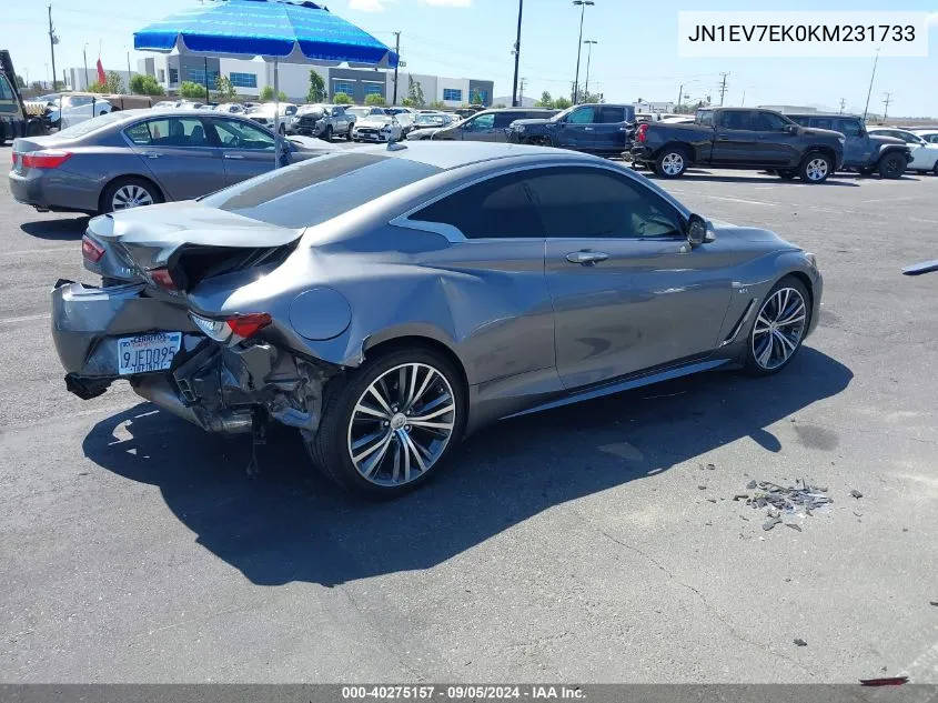 2019 Infiniti Q60 3.0T Luxe VIN: JN1EV7EK0KM231733 Lot: 40275157