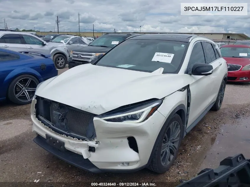 2020 Infiniti Qx50 Pure/Luxe/Essential/Senso VIN: 3PCAJ5M17LF110227 Lot: 40324640