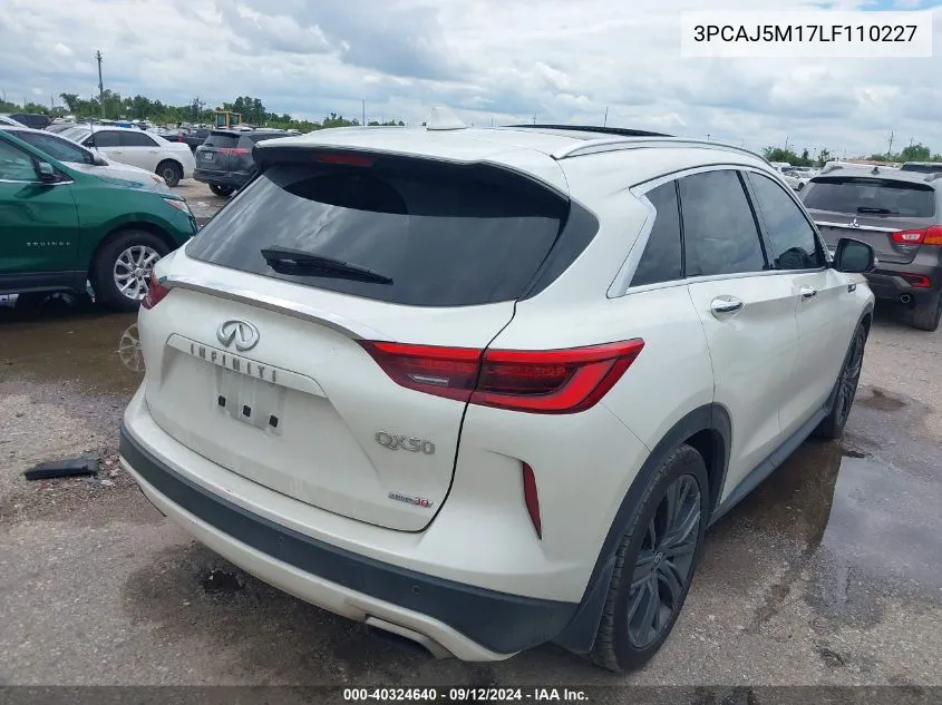 2020 Infiniti Qx50 Pure/Luxe/Essential/Senso VIN: 3PCAJ5M17LF110227 Lot: 40324640