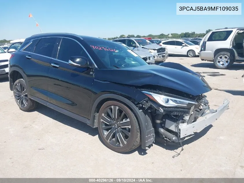 2021 Infiniti Qx50 Luxe VIN: 3PCAJ5BA9MF109035 Lot: 40296126