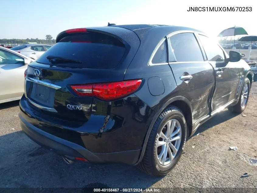 2016 Infiniti Qx70 VIN: JN8CS1MUXGM670253 Lot: 40158467