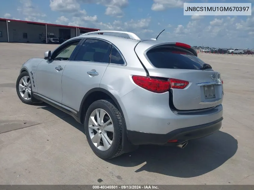 2016 Infiniti Qx70 VIN: JN8CS1MU1GM670397 Lot: 40345501