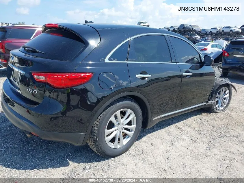 2017 Infiniti Qx70 VIN: JN8CS1MU8HM143278 Lot: 40152738