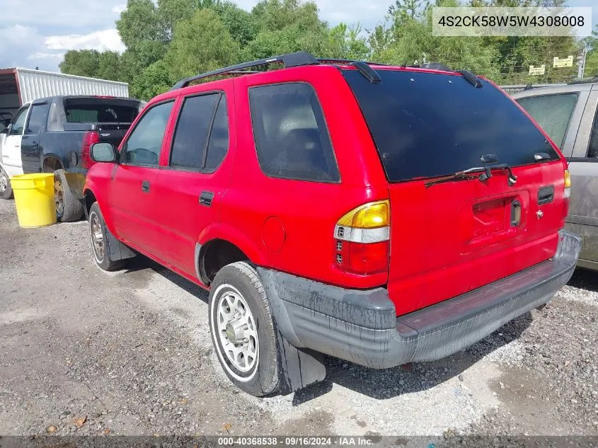 1998 Isuzu Rodeo Ls/S VIN: 4S2CK58W5W4308008 Lot: 40368538