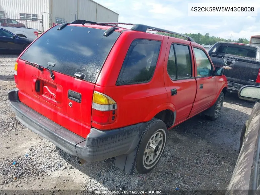 1998 Isuzu Rodeo Ls/S VIN: 4S2CK58W5W4308008 Lot: 40368538