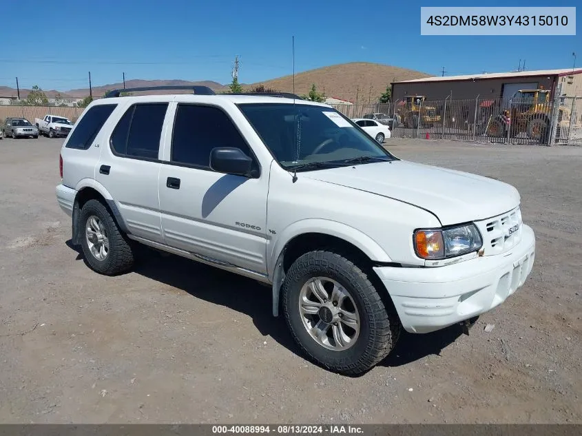 2000 Isuzu Rodeo Ls/Lse/S VIN: 4S2DM58W3Y4315010 Lot: 40088994