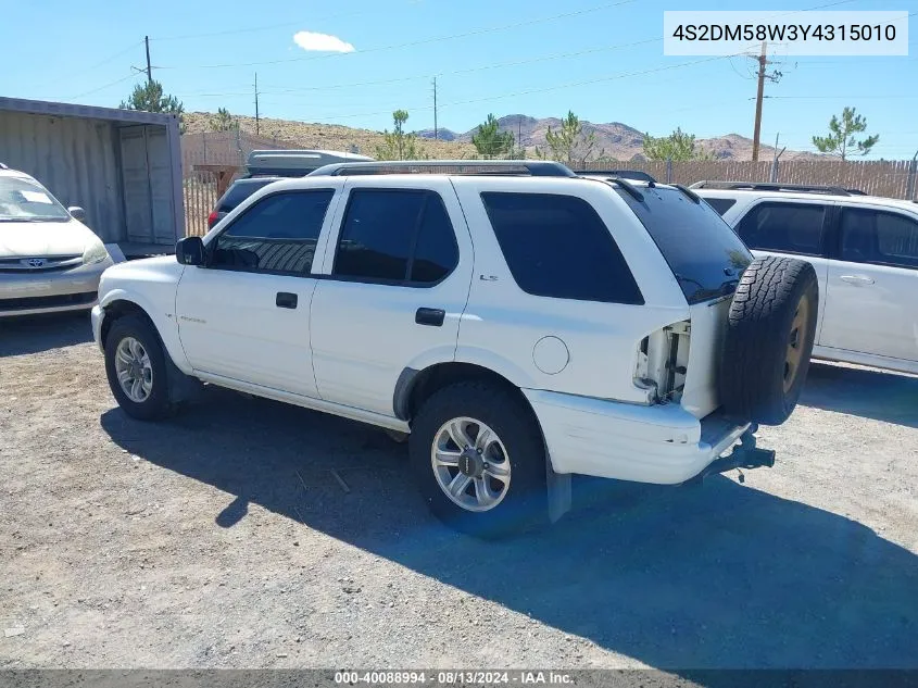 2000 Isuzu Rodeo Ls/Lse/S VIN: 4S2DM58W3Y4315010 Lot: 40088994