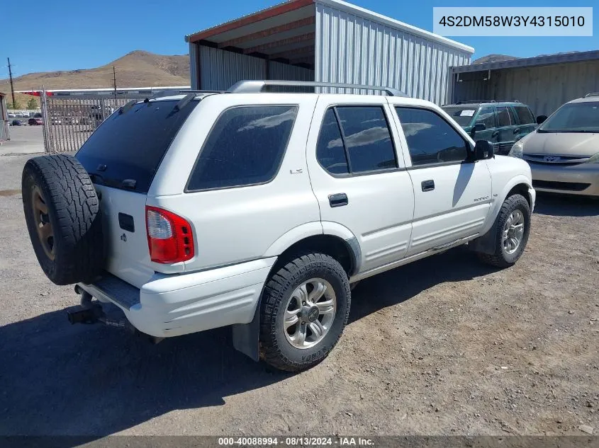 2000 Isuzu Rodeo Ls/Lse/S VIN: 4S2DM58W3Y4315010 Lot: 40088994