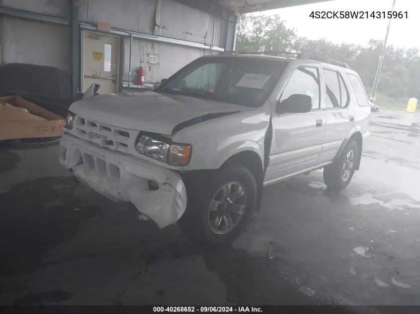 4S2CK58W214315961 2001 Isuzu Rodeo Ls 3.2L V6/Lse 3.2L V6/S 3.2L V6