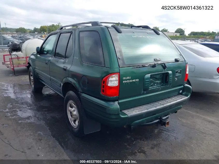 2001 Isuzu Rodeo Ls 3.2L V6/Lse 3.2L V6/S 3.2L V6 VIN: 4S2CK58W014361322 Lot: 40337503