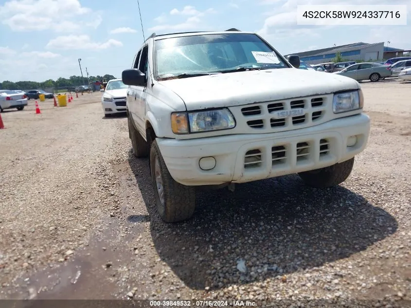 2002 Isuzu Rodeo Ls 3.2L V6/Lse 3.2L V6/S 3.2L V6 VIN: 4S2CK58W924337716 Lot: 39849532