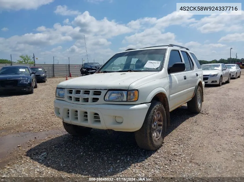 2002 Isuzu Rodeo Ls 3.2L V6/Lse 3.2L V6/S 3.2L V6 VIN: 4S2CK58W924337716 Lot: 39849532