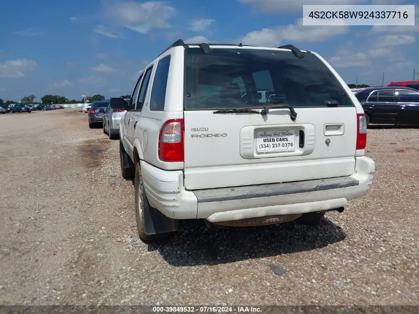 2002 Isuzu Rodeo Ls 3.2L V6/Lse 3.2L V6/S 3.2L V6 VIN: 4S2CK58W924337716 Lot: 39849532