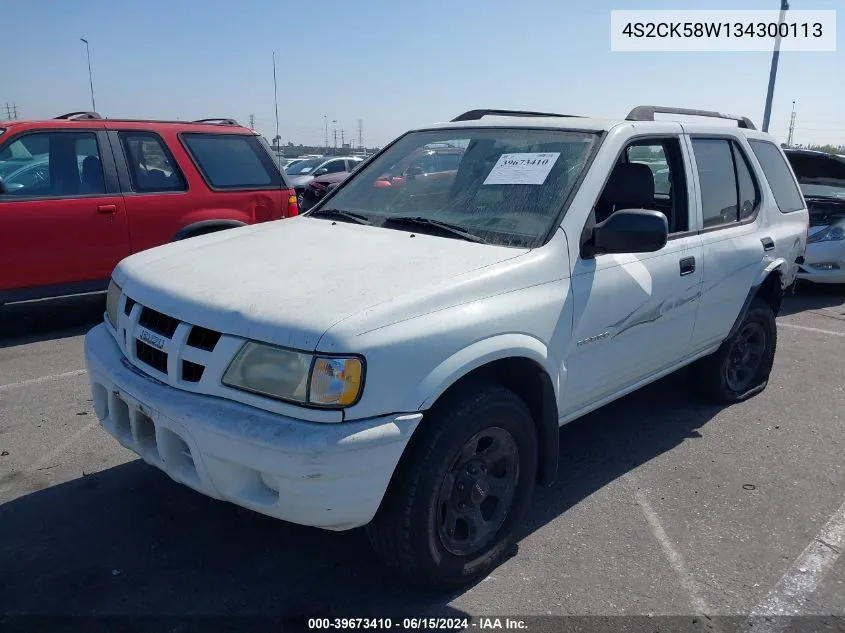 2003 Isuzu Rodeo S 3.2L V6 VIN: 4S2CK58W134300113 Lot: 39673410