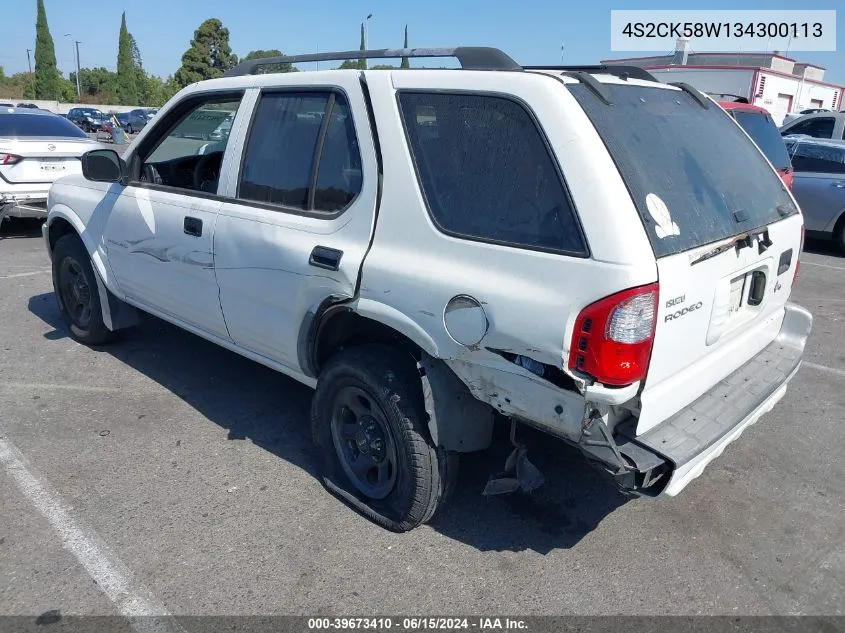 2003 Isuzu Rodeo S 3.2L V6 VIN: 4S2CK58W134300113 Lot: 39673410