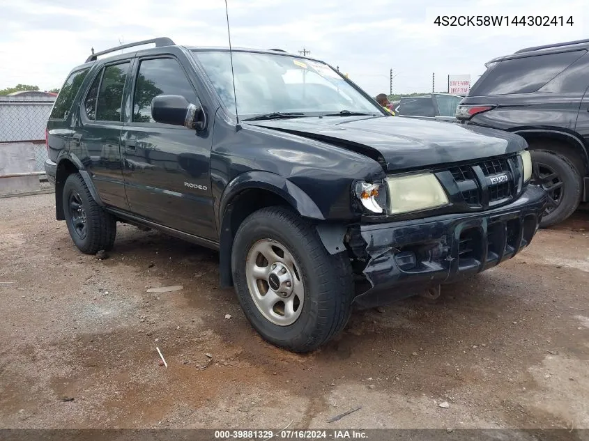 2004 Isuzu Rodeo S 3.2L V6 VIN: 4S2CK58W144302414 Lot: 39881329