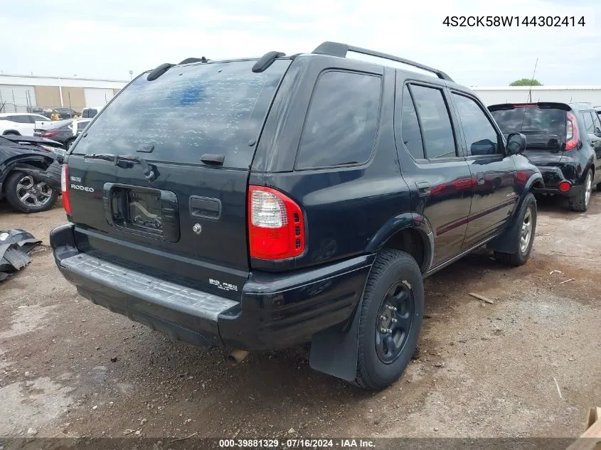 2004 Isuzu Rodeo S 3.2L V6 VIN: 4S2CK58W144302414 Lot: 39881329