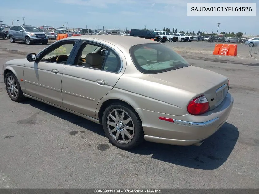 2000 Jaguar S-Type 3.0L V6 VIN: SAJDA01C1YFL64526 Lot: 39939134