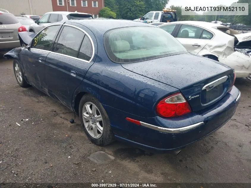 2003 Jaguar S-Type 3.0L V6 VIN: SAJEA01T93FM52110 Lot: 39972929