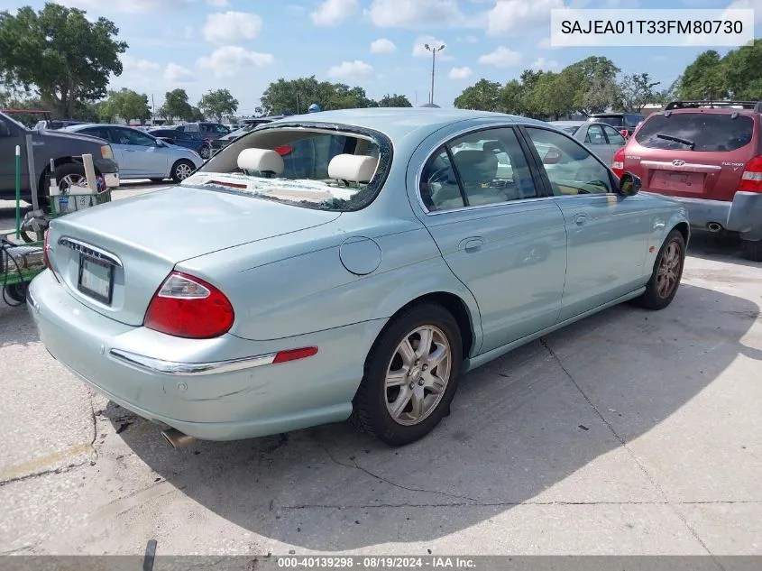 2003 Jaguar S-Type 3.0L V6 VIN: SAJEA01T33FM80730 Lot: 40139298