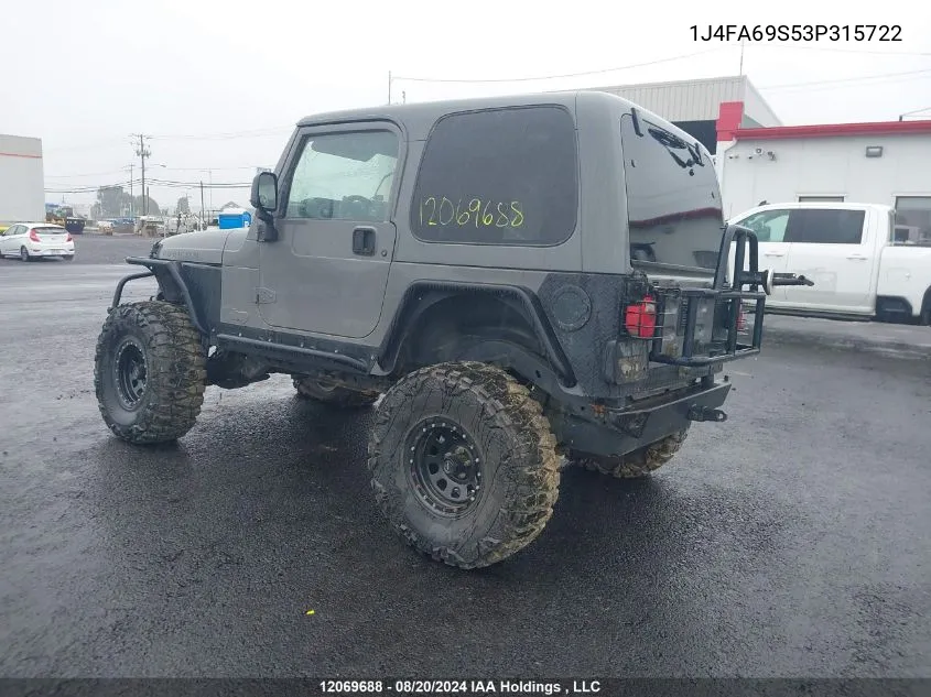 2003 Jeep Wrangler / Tj Rubicon VIN: 1J4FA69S53P315722 Lot: 12069688