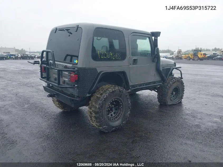 2003 Jeep Wrangler / Tj Rubicon VIN: 1J4FA69S53P315722 Lot: 12069688