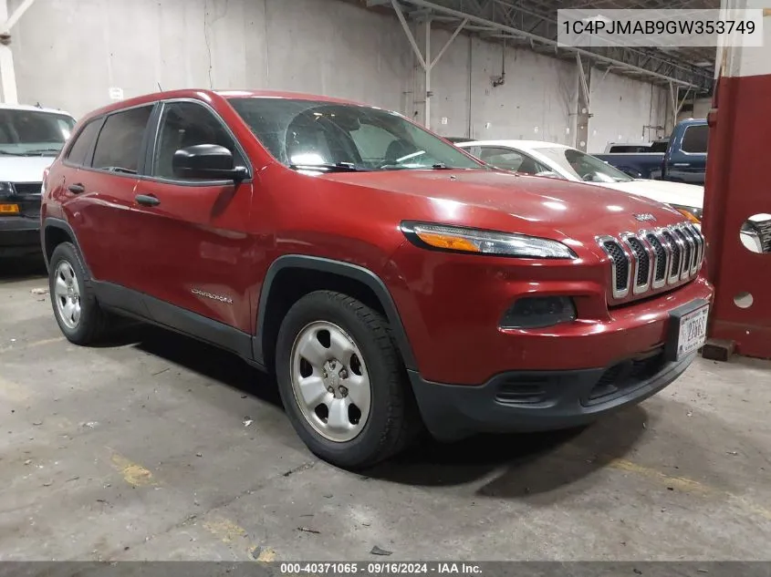 2016 Jeep Cherokee Sport VIN: 1C4PJMAB9GW353749 Lot: 40371065