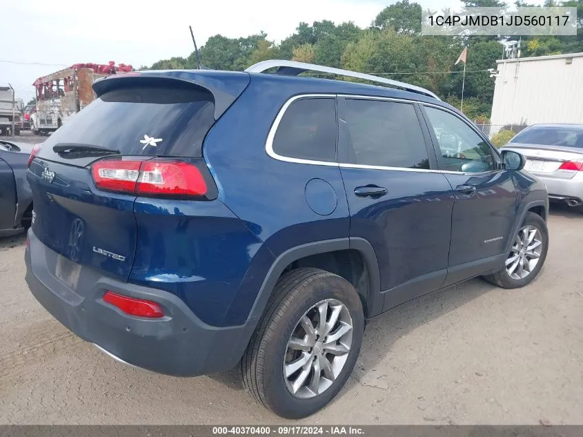 2018 Jeep Cherokee Limited 4X4 VIN: 1C4PJMDB1JD560117 Lot: 40370400