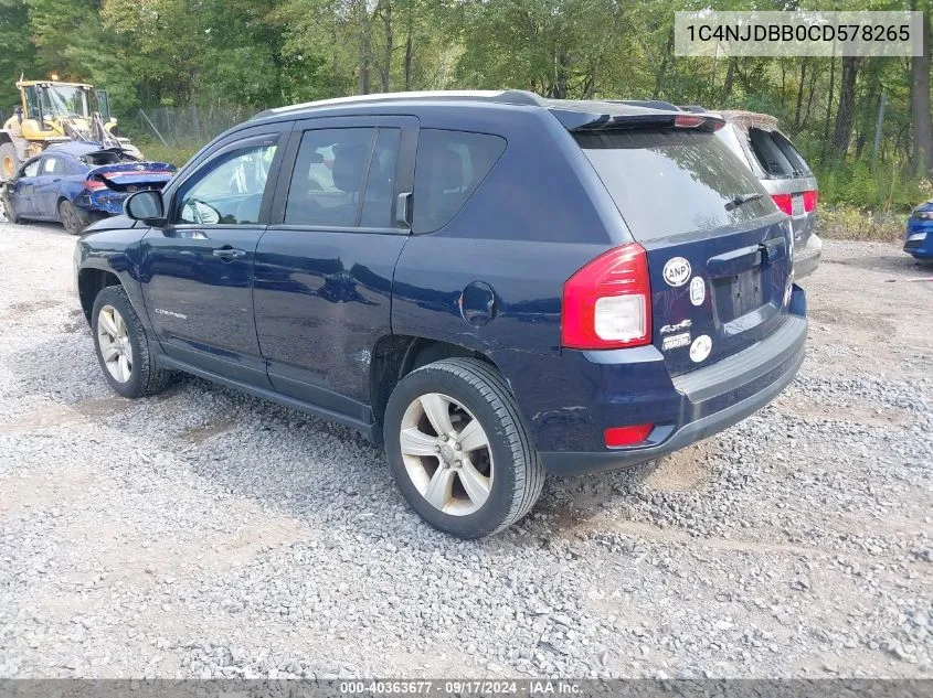 2012 Jeep Compass Sport VIN: 1C4NJDBB0CD578265 Lot: 40363677