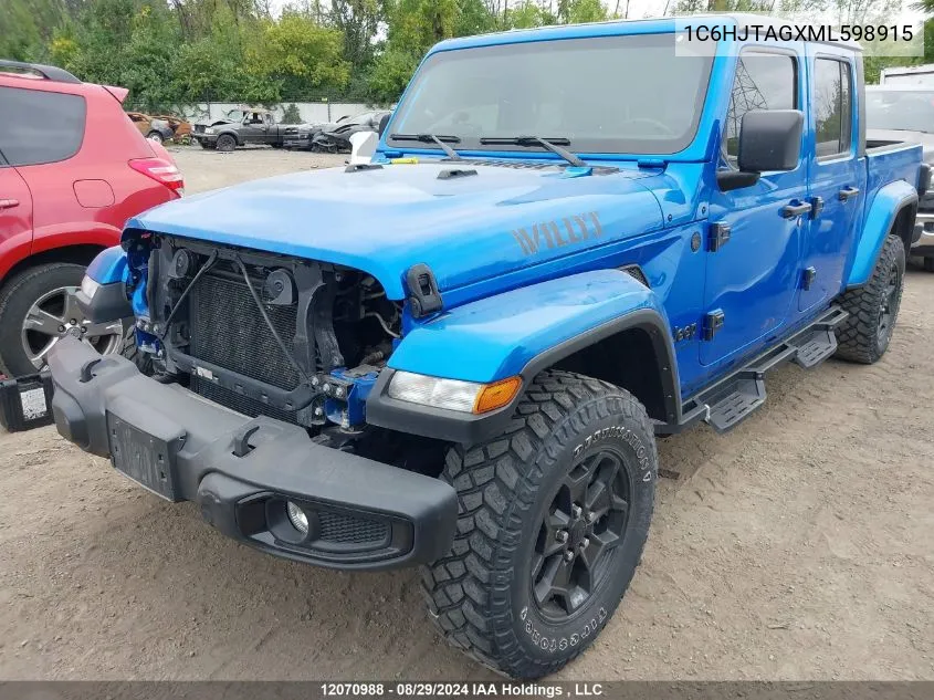 2021 Jeep Gladiator Willys VIN: 1C6HJTAGXML598915 Lot: 12070988