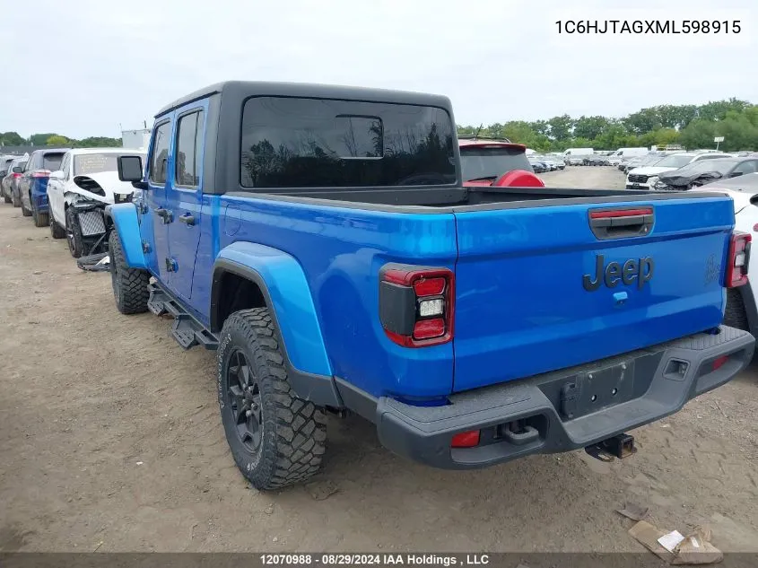 2021 Jeep Gladiator Willys VIN: 1C6HJTAGXML598915 Lot: 12070988