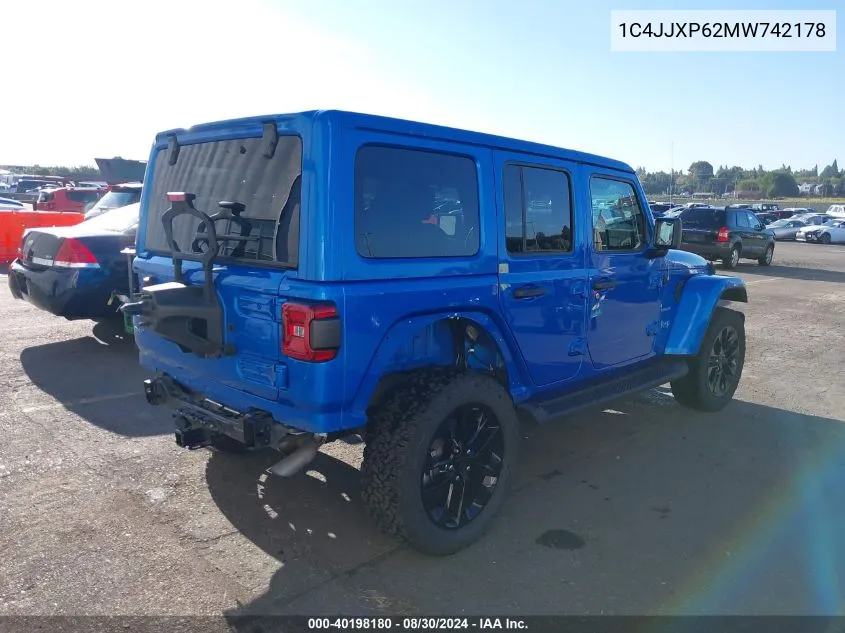 2021 Jeep Wrangler 4Xe Unlimited Sahara 4X4 VIN: 1C4JJXP62MW742178 Lot: 40198180