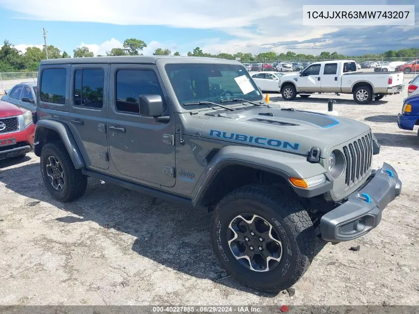 2021 Jeep Wrangler 4Xe Unlimited Rubicon 4X4 VIN: 1C4JJXR63MW743207 Lot: 40227885