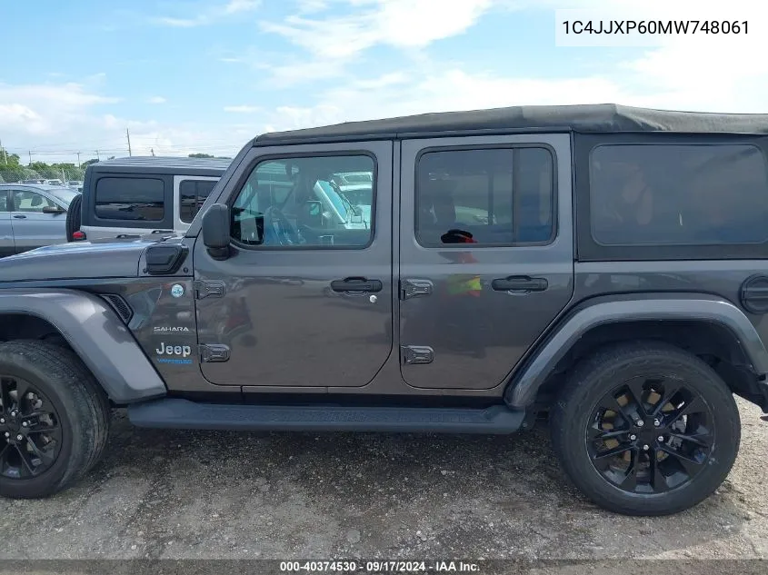 2021 Jeep Wrangler 4Xe Unlimited Sahara 4X4 VIN: 1C4JJXP60MW748061 Lot: 40374530